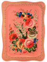 Поднос с росписью "Цветы на розовом" 38*28 см, арт. А-7.88